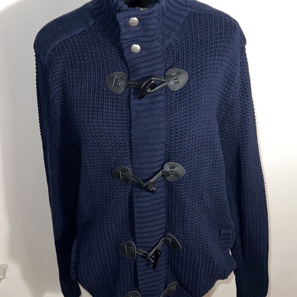 Express dark blue zip up toggle closure heavy knit sweater  Sz XL - Picture 3 of 9